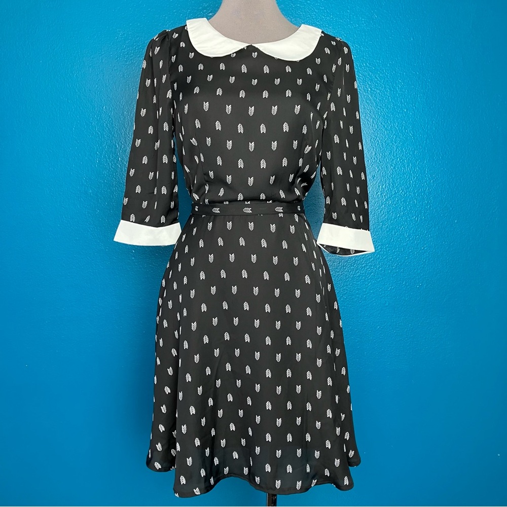 ASOS Yumi Wednesday Black Arrow Peter Pan Collar Fit & Flare Dress Small UK 8